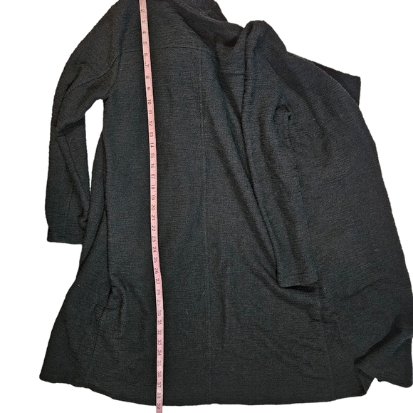 Steve Madden Black Slub Knit Open Cardigan Sweater Jacket Sz Large Shawl Collar - Picture 13 of 14